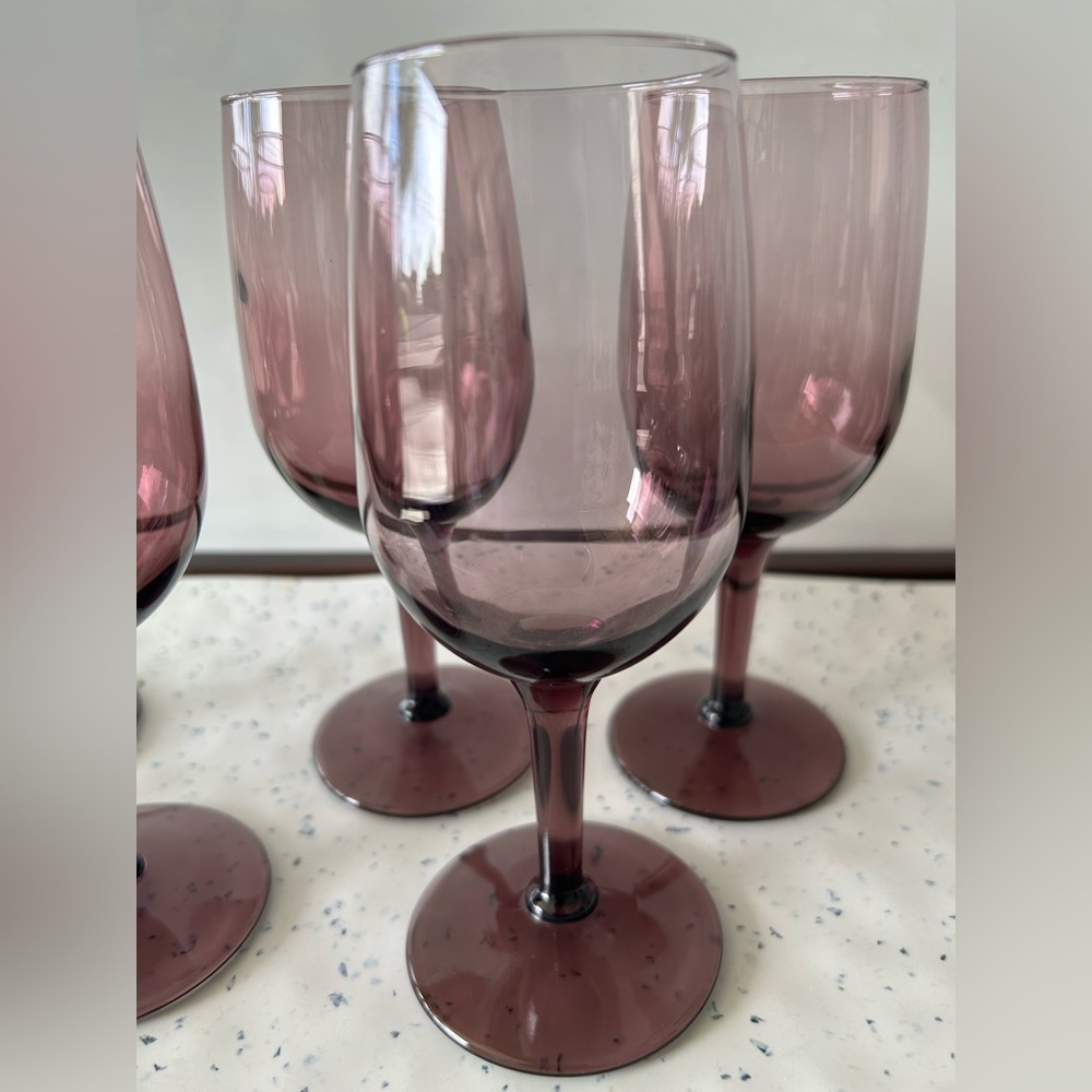 Retro Amethyst Wine Glasses Goblet Small Size 6in Set Of 4 - Picture 5 of 10